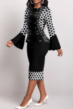 Red Casual Elegant Print Patchwork O Neck One Step Skirt Dresses