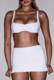 White Sexy Casual Solid Backless Spaghetti Strap Sleeveless Two Pieces