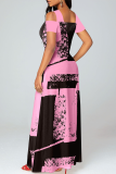 Pink Casual Print Patchwork Straight Dresses