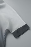 Black Casual Gradual Change Print Patchwork Oblique Collar Half Sleeve Two Pieces
