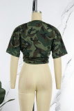 Camouflage Casual Letter Camouflage Print O Neck Tops