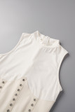 Cream White Sexy Solid Patchwork Rhinestone Half A Turtleneck Pencil Skirt Dresses