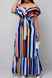 Multicolor Casual Striped Print Bandage Patchwork Off the Shoulder Straight Dresses