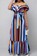 Multicolor Casual Striped Print Bandage Patchwork Off the Shoulder Straight Dresses