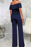 Red Casual Solid Patchwork Flounce Off the Shoulder Straight Jumpsuits