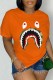 Orange Casual Print Patchwork O Neck T-Shirts