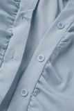 Light Blue Casual Solid Patchwork Turndown Collar Shirt Dress Dresses