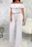 Red Casual Solid Patchwork Flounce Off the Shoulder Straight Jumpsuits