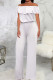 White Casual Solid Patchwork Flounce Off the Shoulder Straight Jumpsuits