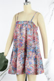 Multicolor Sexy Casual Print Backless Spaghetti Strap Sleeveless Dress Dresses