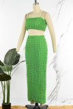 Green Sexy Solid Patchwork Spaghetti Strap Sleeveless Two Pieces