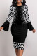 Black Casual Elegant Print Patchwork O Neck One Step Skirt Dresses