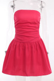 Rose Red Sexy Solid Patchwork Fold Strapless A Line Dresses