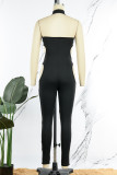 Brown Sexy Solid Hollowed Out Backless Halter Skinny Jumpsuits