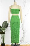 Green Sexy Solid Patchwork Spaghetti Strap Sleeveless Two Pieces