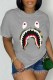 Grey Casual Print Patchwork O Neck T-Shirts