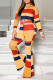 Colour Casual Striped Print Patchwork O Neck Long Sleeve Two Pieces