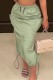 Green Casual Solid Patchwork Regular High Waist Conventional Solid Color Skirt