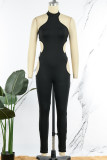 Brown Sexy Solid Hollowed Out Backless Halter Skinny Jumpsuits