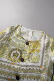 Yellow Casual Print Patchwork O Neck Long Sleeve Dresses