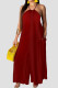Burgundy Sexy Solid Patchwork Halter Straight Jumpsuits