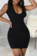 Black Sexy Solid Patchwork O Neck Pencil Skirt Dresses
