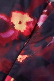 Deep Red Elegant Print Patchwork Asymmetrical Collar A Line Dresses