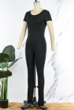 Black Casual Solid Basic O Neck Skinny Jumpsuits
