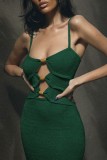 Green Sexy Solid Hollowed Out Backless Spaghetti Strap Long Dress Dresses