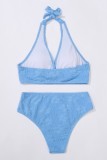 Blue Sexy Solid Bandage Backless Swimwears (With Paddings)