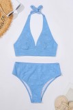 Blue Sexy Solid Bandage Backless Swimwears (With Paddings)