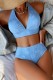 Blue Sexy Solid Bandage Backless Swimwears (With Paddings)