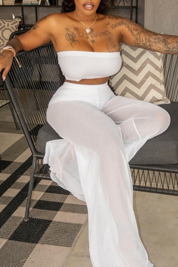 White Sexy Casual Solid Backless Strapless Sleeveless Two Pieces