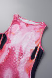 Pink Sexy Casual Print Basic U Neck Vest Dress Dresses