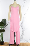 Pink Sexy Casual Solid Backless Asymmetrical Spaghetti Strap Sleeveless Two Pieces