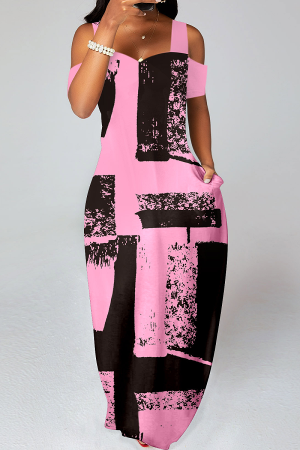 Pink Casual Print Patchwork Straight Dresses
