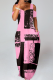 Pink Casual Print Patchwork Straight Dresses