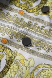 Yellow Casual Print Patchwork O Neck Long Sleeve Dresses