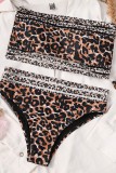 Leopard Print Sexy Print Leopard Patchwork Backless Swimwears (With Paddings)