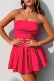 Rose Red Sexy Solid Patchwork Fold Strapless A Line Dresses