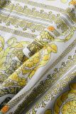 Yellow Casual Print Patchwork O Neck Long Sleeve Dresses