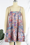 Multicolor Sexy Casual Print Backless Spaghetti Strap Sleeveless Dress Dresses