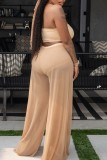 Blue Sexy Casual Solid Backless Strapless Sleeveless Two Pieces