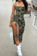 Camouflage Sexy Print Patchwork Slit Spaghetti Strap Sling Dress Dresses
