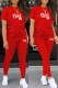 Red Casual Print Letter O Neck Short Sleeve Two Pieces