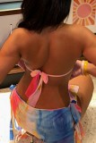 Colour Sexy Print Bandage Backless Halter Sleeveless Dress Dresses