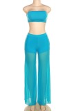Blue Sexy Casual Solid Backless Strapless Sleeveless Two Pieces