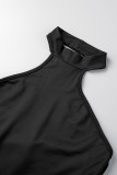 Brown Sexy Solid Hollowed Out Backless Halter Skinny Jumpsuits