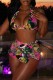 Colour Sexy Print Backless Halter Sleeveless Two Pieces