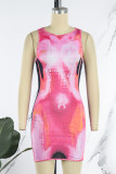 Pink Sexy Casual Print Basic U Neck Vest Dress Dresses